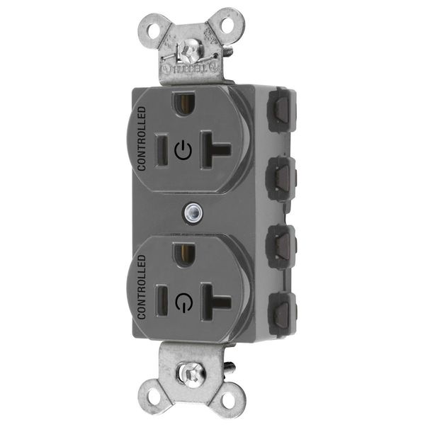 Hubbell Wiring Device-Kellems Straight Blade Devices, Receptacles, Duplex, SNAPConnect, Controlled, 20A 125V, 2-Pole 3-Wire Grounding, Nylon, Gray SNAP5362C2GY